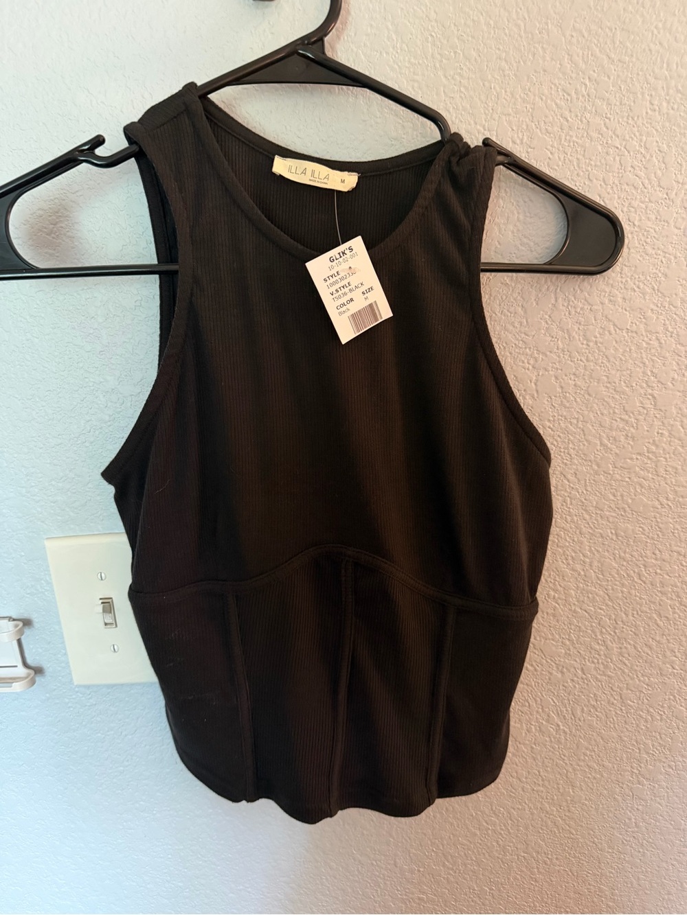 ILLA ILLA Black Ribbed Seam-Detail Tank